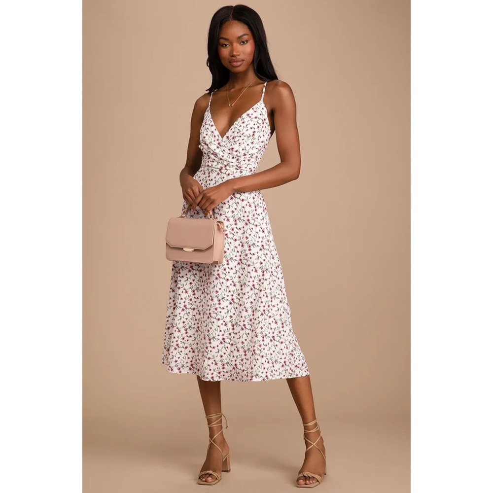 Lovely White Floral Print Lace-Up Midi Dress